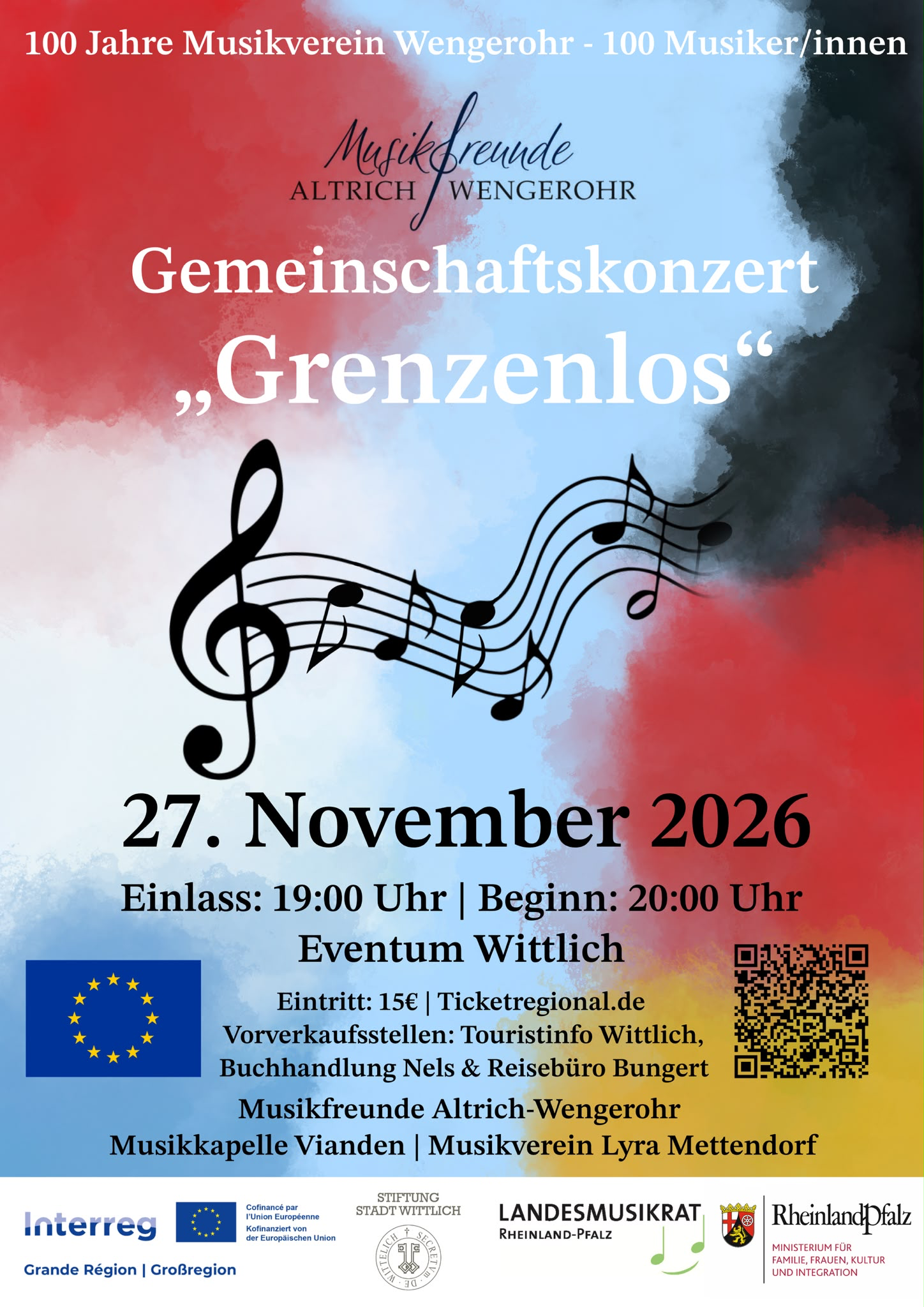 Plakat zum Gemeinschaftskonzert Grenzenlos am 27. November 2026